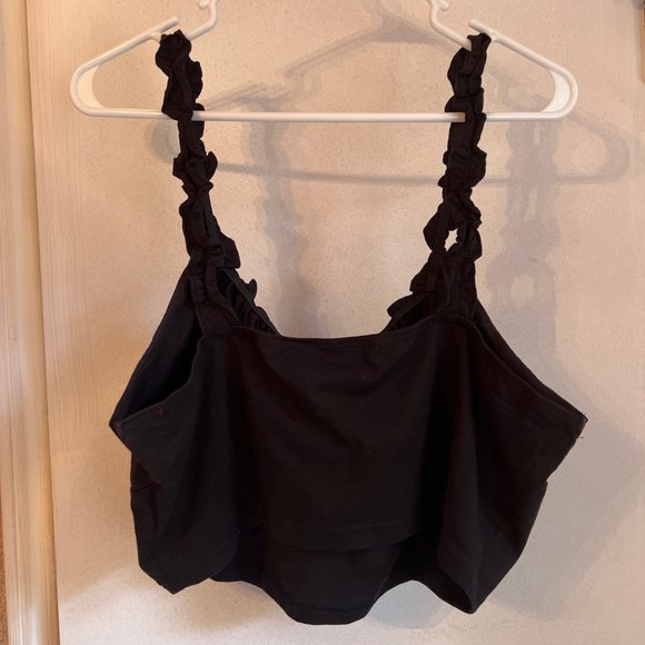 Black Ruffled 1x Strappy Crop Top With Adjustable Tie Front - Picture 5 of 6